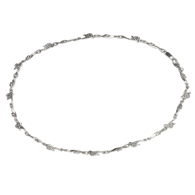 Collar de cadena de plata esterlina - Collar de cadena floral de plata de ley hecho a mano artesanalmente