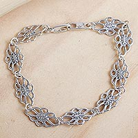 Sterling silver link bracelet, 'Infinite Dahlia'