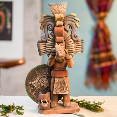 Escultura de cerámica, 'Sacerdote de los Aztecas' - Escultura de cerámica artesanal firmada por arqueología azteca