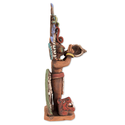 Ceramic sculpture, 'Priest of the Aztecs' - Aztec Archaeology Signed Artisan Crafted Ceramic Sculpture