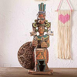Aztec-Themed Ceramic Priest Drummer Sculpture from Mexico, 'Aztec Drummer'