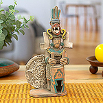 Aztec-Themed Ceramic Priest Drummer Sculpture from Mexico, 'Aztec Drummer'