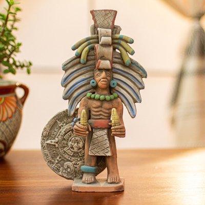 Ceramic sculpture, 'Aztec Priest of Maize' - Mexican Ceramic Replica Sculpture of an Aztec Priest