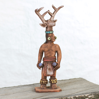 Ceramic sculpture, 'Yaqui Dance of the Deer' - Yaqui Deer Dancer Ceramic Sculpture from Mexico