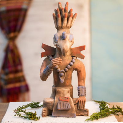 Ceramic sculpture, 'Maya Birdman from Palenque' - Maya Archaeology Replica Palenque Birdman Ceramic Sculpture