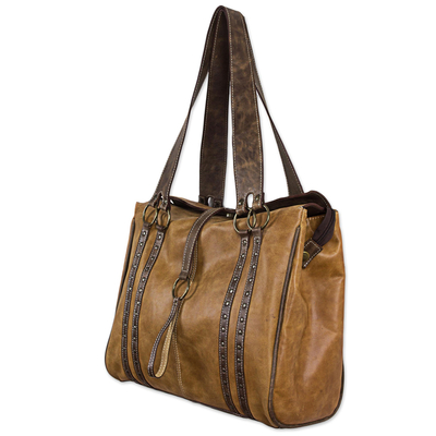 Leather laptop bag, 'Virginia' - Artisan Crafted Dual Toned Leather Laptop Bag from Mexico