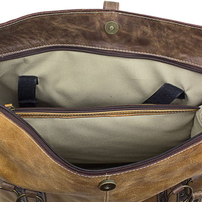 Leather laptop bag, 'Virginia' - Artisan Crafted Dual Toned Leather Laptop Bag from Mexico