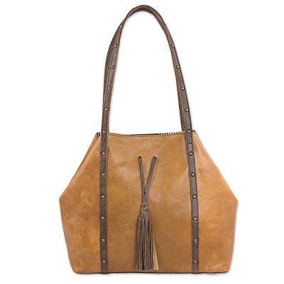 Leather shoulder bag, 'Southwestern Spirit' - Artisan Crafted Dual Toned Leather Bag from Mexico