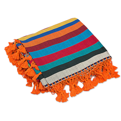 Cotton blanket, 'Zapotec Sunset' (king) - Artisan Crafted 100% Cotton Colorful Striped Blanket (King)
