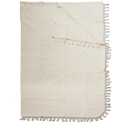Cotton blanket, 'Ivory Memories' (king) - Hand Woven 100% Cotton Blanket in Ivory from Mexico (King)