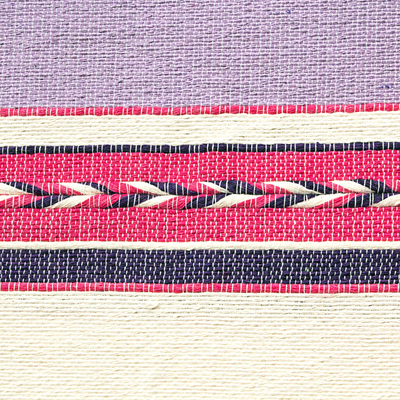 Camino de mesa de algodón - Camino de mesa 100% algodón hecho a mano artesanalmente en morado y rosa