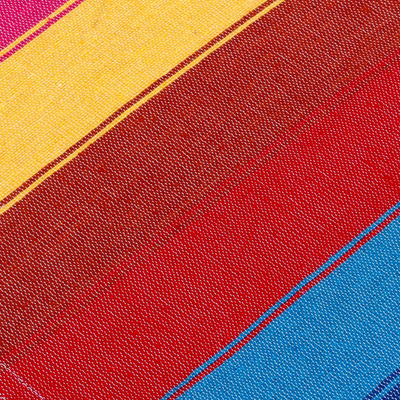 Cotton table runner, 'Shimmering Rainbow' - Mexican Colorful 100% Cotton Artisan Crafted Table Runner