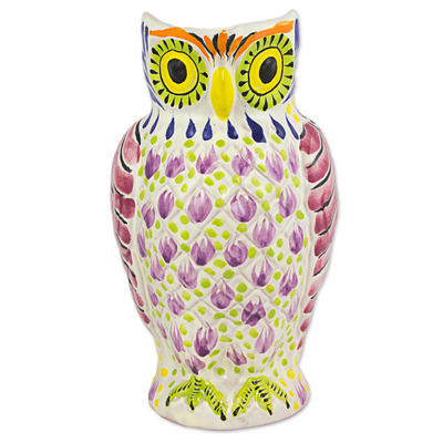 Artisan Crafted Mexican Majolica Owl Ceramic Pitcher