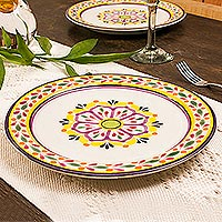 Majolica ceramic dinner plates, 'Mexican Lavender' (pair)
