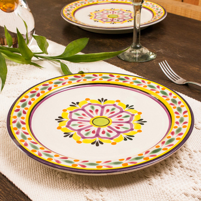 Majolica ceramic dinner plates, Mexican Lavender (pair)