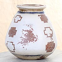 Ceramic decorative vase, 'Norse Crosses' - Hand Crafted Rustic Ceramic Vase with Norse Cross Motif