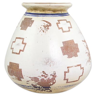 Hand Crafted Rustic Ceramic Vase with Norse Cross Motif