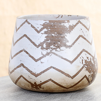 Handmade Rustic Ceramic Vase With Chevron Motif From Mexico