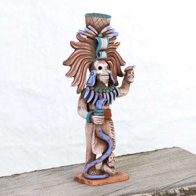 Ceramic sculpture, 'Aztec Sacrifice' - Aztec Skull Priest Ceramic Sculpture