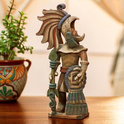 Escultura de cerámica - Escultura de réplica de cerámica del guerrero águila azteca de México