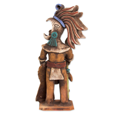 Aztec Eagle Warrior Ceramic Replica Sculpture from Mexico - Aztec Caballero  Aguila Warrior | NOVICA