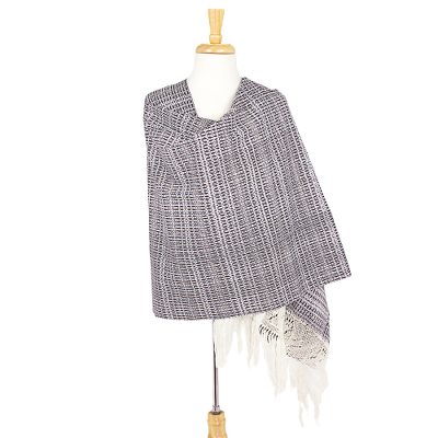 Cotton rebozo shawl, 'Uriangato Blues' - Navy Blue and Brown Geometric Tie Dye Cotton Rebozo Shawl