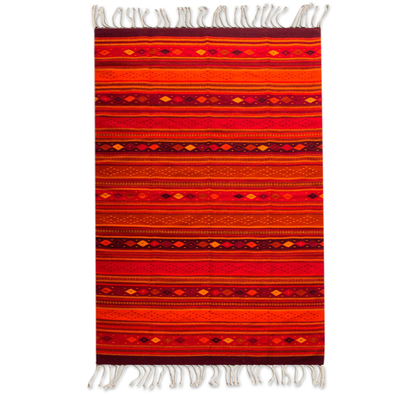 Zapoteken-Wollteppich, (6,5x10,5) - Roter handgewebter authentischer Zapoteken-Teppich aus Mexiko (6,5 x 10,5)