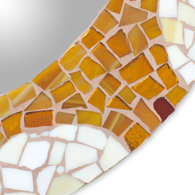 Glass mosaic wall mirror, 'Earth and Sun' (23 inch) - Handcrafted Mexican Glass Mosaic Wall Mirror (22 Inch)