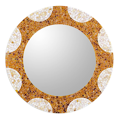 Handcrafted Stained Glass Round Wall Mirror (27 Inch)