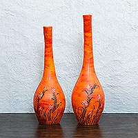 Pair NOVICA Creole Design Ceramic Decorative Vases 