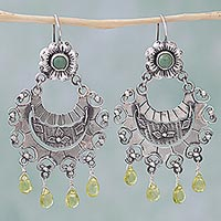 Peridot and turquoise chandelier earrings, 'Fluttering Leaves' - Turquoise Peridot Sterling Silver Dangle Earrings Mexico
