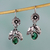 Malachite dangle earrings, 'Mazahua Wildflower' - Mazahua Sterling Silver Earrings with Malachite