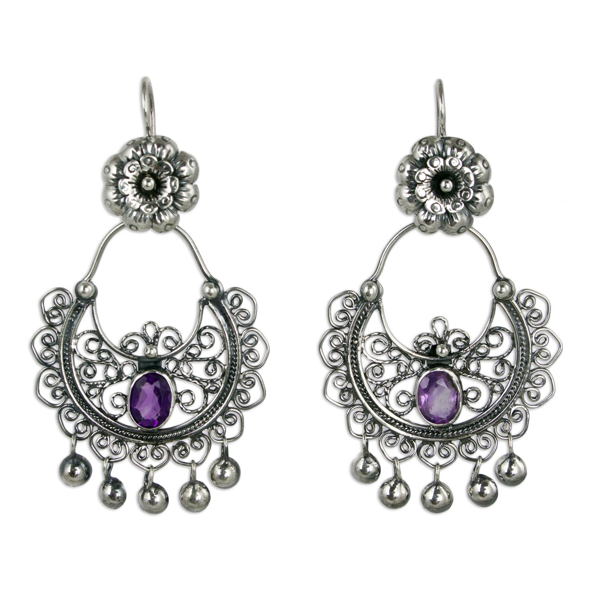 Sterling Silver Mazahua Engagement Earrings with Amethyst - Mazahua ...