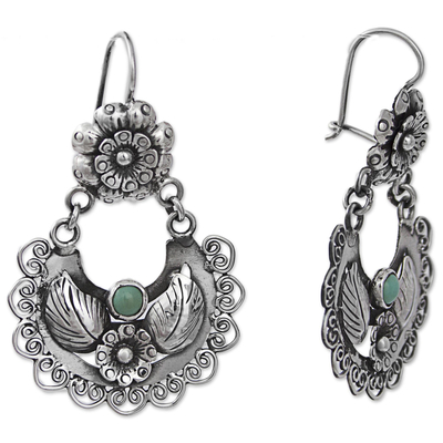 Pendientes colgantes de turquesa, 'Floral Thoughts' - Pendientes de plata de ley con turquesa hechos a mano México
