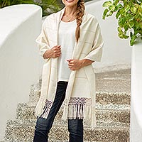 Rebozo-Schal aus Baumwolle, „Zapotec Whisper“ – handgewebter Zapotec-Schal aus natürlicher, ungebleichter Baumwolle