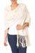 Cotton rebozo shawl, 'Zapotec Whisper' - Handwoven Zapotec Shawl in Natural Unbleached Cotton