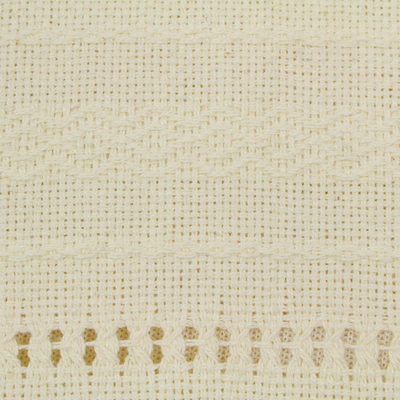 Cotton rebozo shawl, 'Zapotec Whisper' - Handwoven Zapotec Shawl in Natural Unbleached Cotton