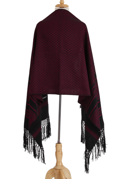 Cotton rebozo shawl, 'Zapotec Fiesta in Fuchsia' - Zapotec Handwoven Rebozo Shawl in Black and Fuchsia