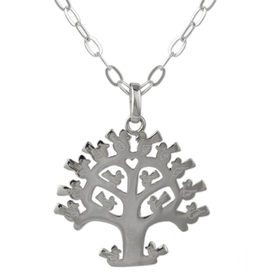 Mexican Sterling Silver Tree Theme Necklace with Birds - Lovebird Tree ...