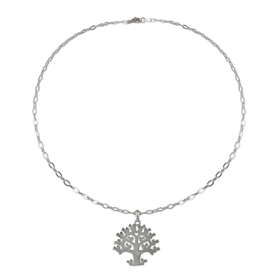 Sterling silver pendant necklace, 'Lovebird Tree' - Mexican Sterling Silver Tree Theme Necklace with Birds