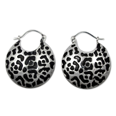 Sterling silver hoop earrings, 'Life of the Jaguar' - Hand Made Sterling Silver Spot Hoop Earrings from Mexico