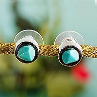 Turquoise stud earrings, 'Mayan Heritage' - Sterling Silver and Turquoise Stud Earrings from Mexico