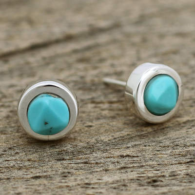 Turquoise stud earrings, 'Mayan Heritage' - Sterling Silver and Turquoise Stud Earrings from Mexico