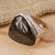 Obsidian cocktail ring, 'Asymmetrical Black' - Sleek Contemporary Obsidian Women's Ring in Taxco Silver
