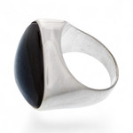 Obsidian cocktail ring, 'Asymmetrical Black' - Sleek Contemporary Obsidian Women's Ring in Taxco Silver