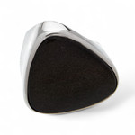 Obsidian cocktail ring, 'Asymmetrical Black' - Sleek Contemporary Obsidian Women's Ring in Taxco Silver