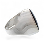 Obsidian cocktail ring, 'Asymmetrical Black' - Sleek Contemporary Obsidian Women's Ring in Taxco Silver