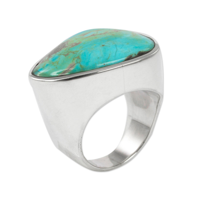 Turquoise cocktail ring, 'Asymmetrical Sea' - Mexican Taxco Silver Handcrafted Turquoise Women's Ring