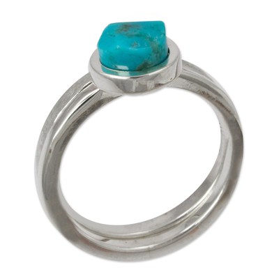 Handcrafted Taxco Silver Turquoise Stacking Rings (Pair)
