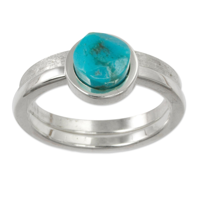 Handcrafted Taxco Silver Turquoise Stacking Rings (Pair) - Sky Glow ...